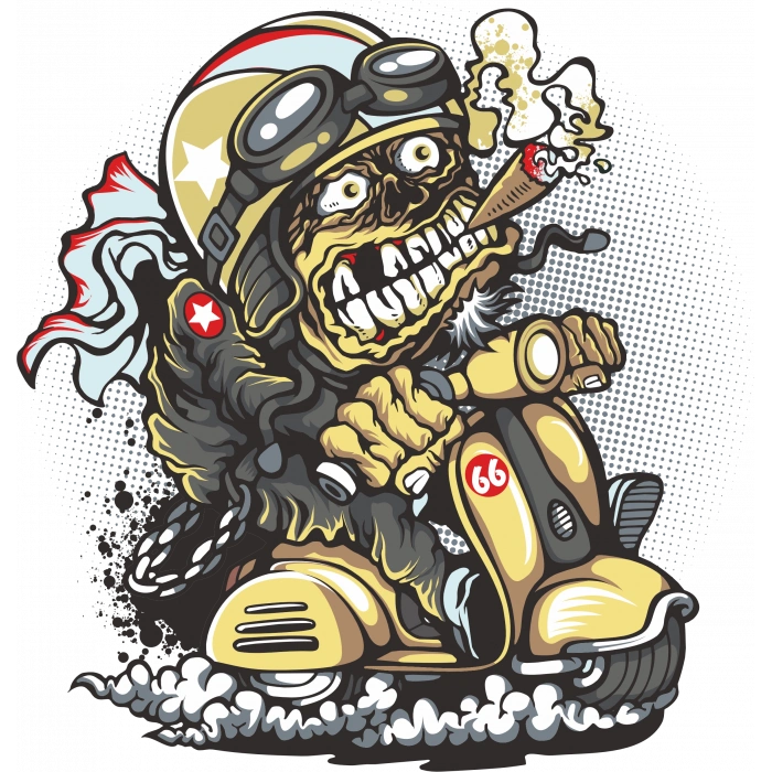 Motor Süren Zombi Sticker 10x10 cmRenkli Sticker