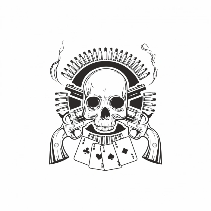 Kurukafa ve Silahlar Sticker 10x10 cmRenkli Sticker