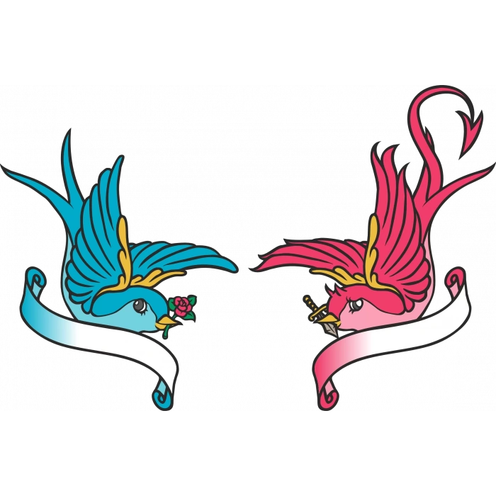 Kuşlar Güller ve Kılıç Sticker 10x10 cmRenkli Sticker