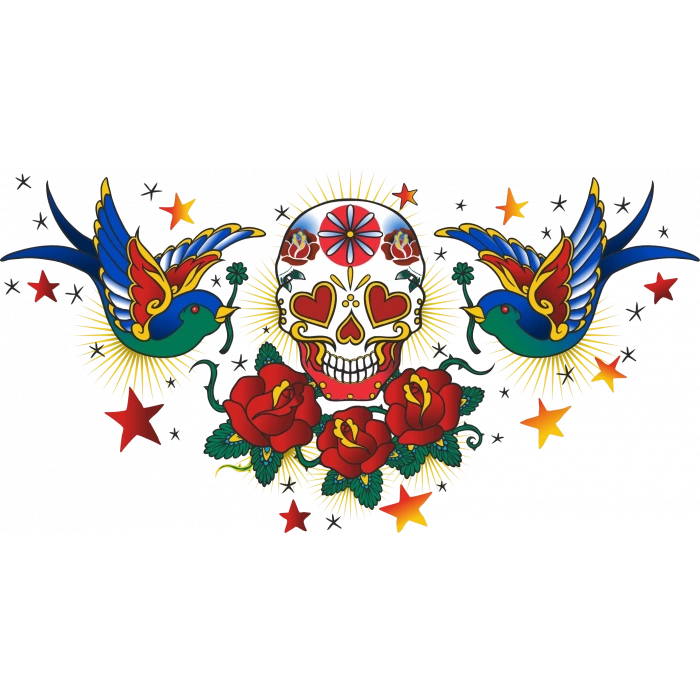 Kuşlar ve Kurukafa Sticker 10x10 cmRenkli Sticker