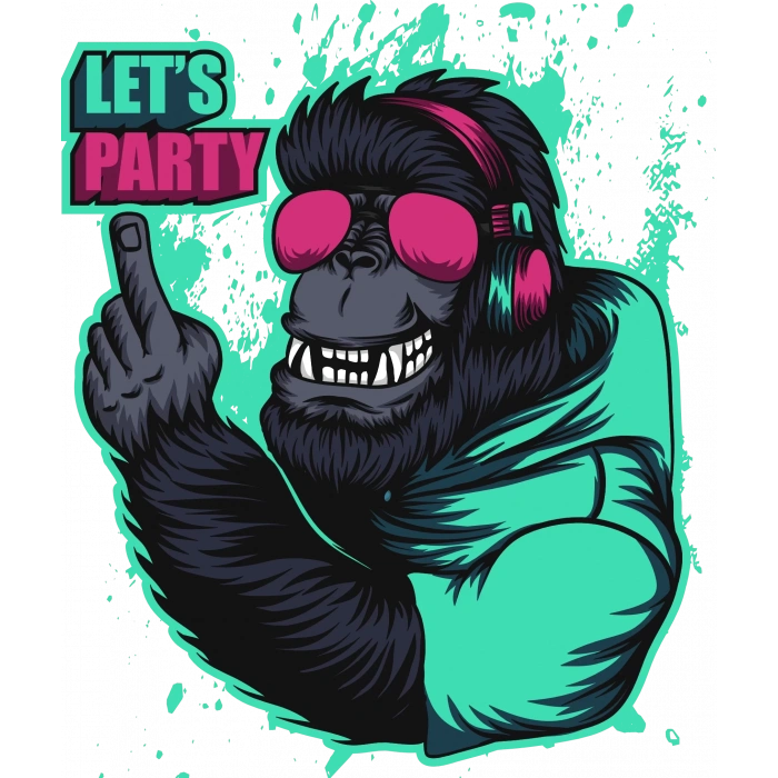 Lets Party Goril Sticker 10x10 cmRenkli Sticker
