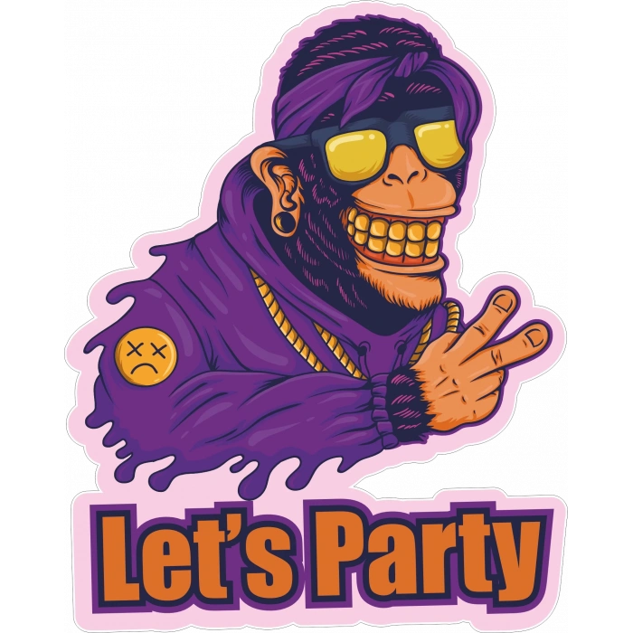 Lets Party Maymun Sticker 10x10 cmRenkli Sticker