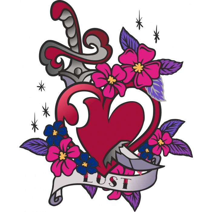 Lust Bıçak ve Kalp Sticker 10x10 cmRenkli Sticker