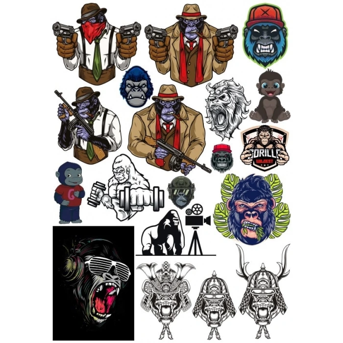 Mafya Goril Sticker Set 1 18 Parça Telefon, Tablet, Defter, Laptop Sticker