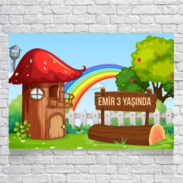 Mantar Ev Temalı Doğum Günü Afişi 50X70 cm