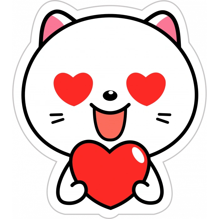 Kalpli Kedi Sticker 10x10 cmRenkli Sticker