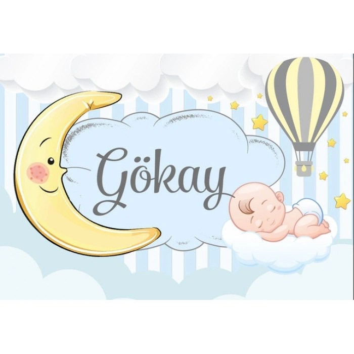 Mavi Ay ve Balon Temalı Baby Shower Afişi 35x50 Cm