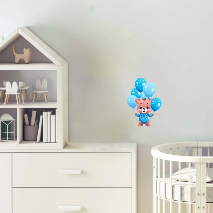 Mavi Balonlu Ayıcık Duvar Stickerı