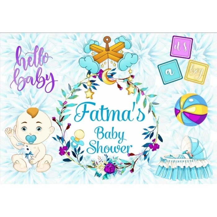 Mavi Bebek Arabası Temalı Baby Shower Afişi 100x150 Cm