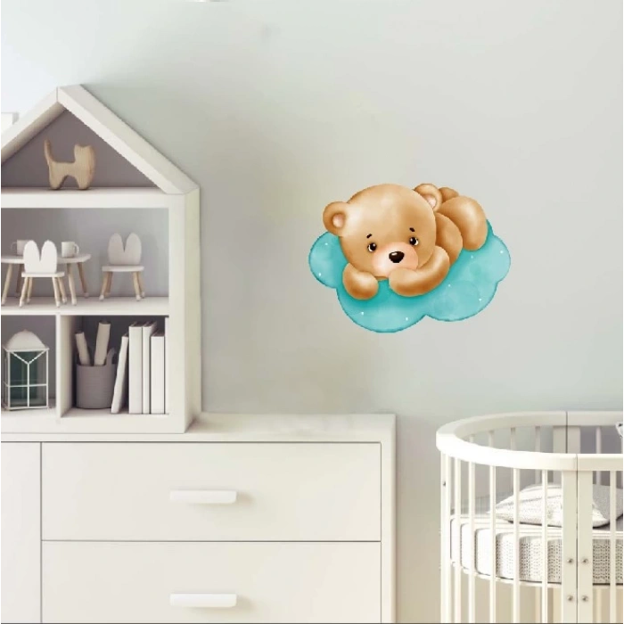 Mavi Bulut Üzerinde Yatan Ayıcık Duvar Stickerı