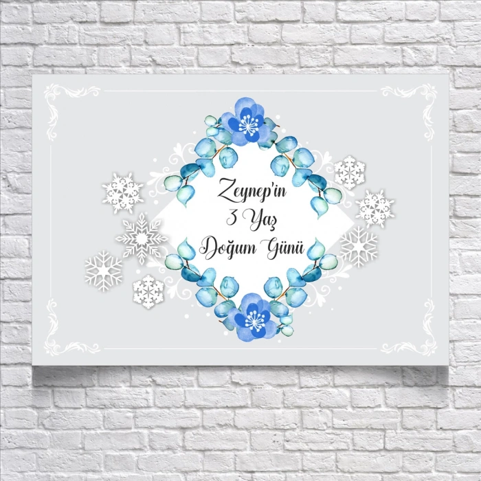 Mavi Çiçek Temalı Doğum Günü Afişi 70X100 cm