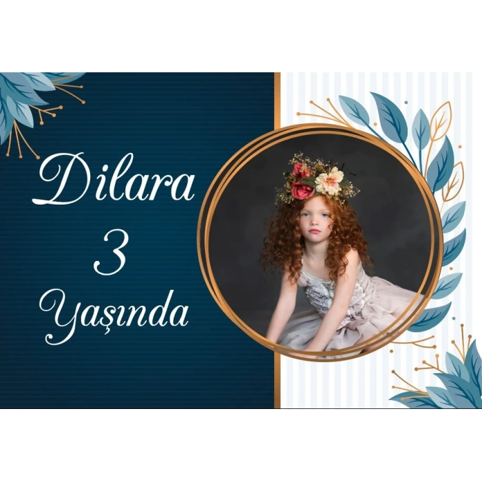 Mavi Çiçekler Temalı Doğum Günü Afişi 50X70 cm