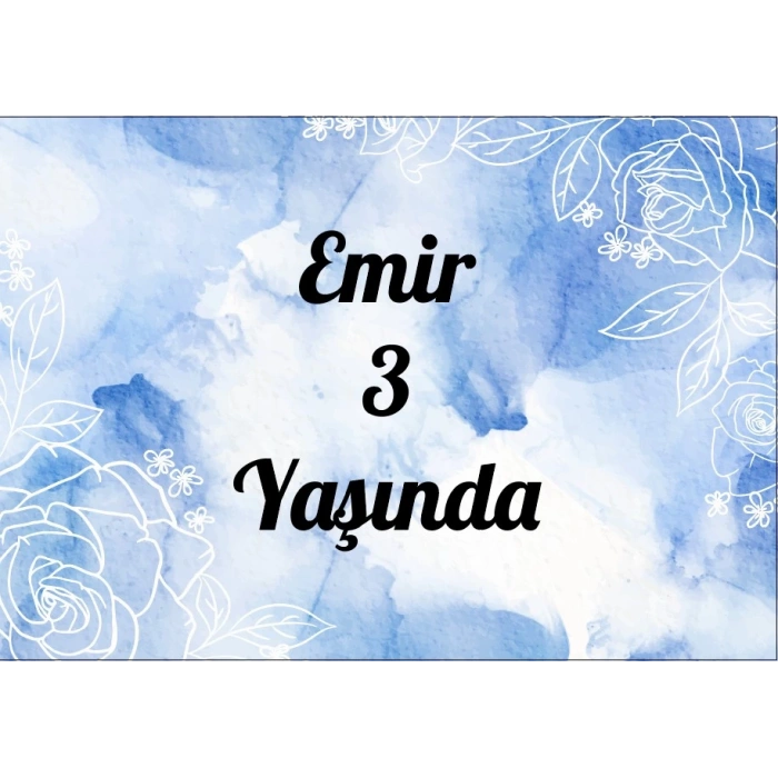 mavi çiçekli doğum günü afişi 70X100 cm