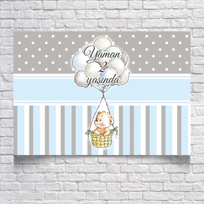 Mavi Çizgili balonlu Doğum Günü Afişi 35X50 cm