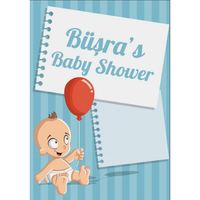 Mavi Çizgili Bebek Temalı Baby Shower Afişi 100x150 Cm