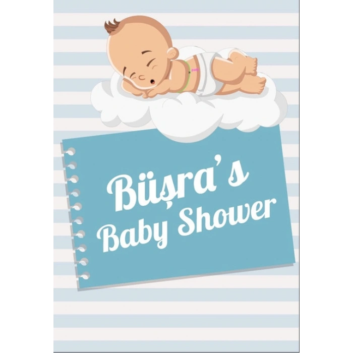 Mavi Çizgili Bebek Temalı Baby Shower Afişi 100x150 Cm