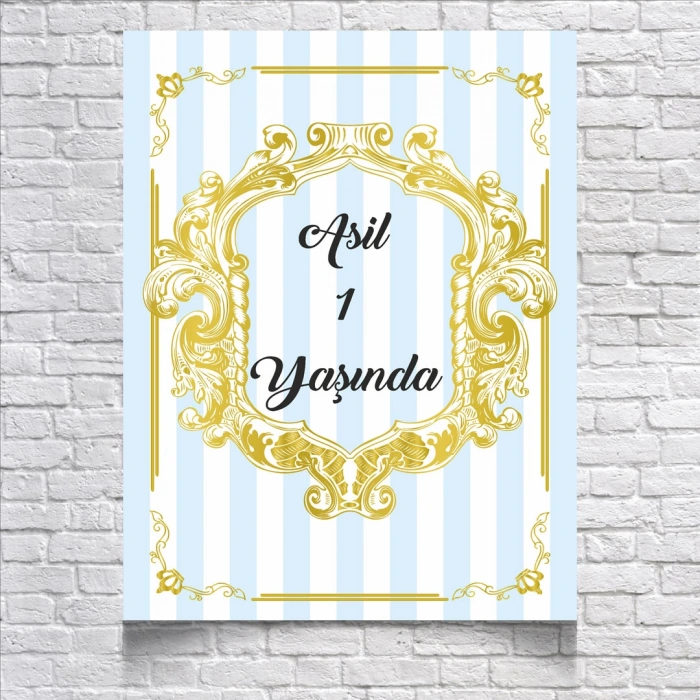Mavi Çizgili Doğum Günü Afişi 100x150 Cm