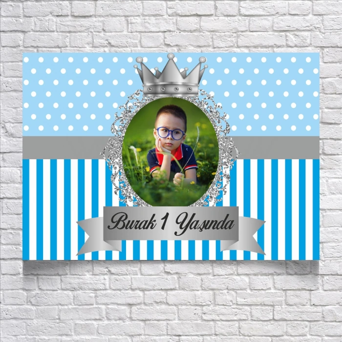 Mavi Çizgili Puantiyeli Doğum Günü Afişi 35X50 cm