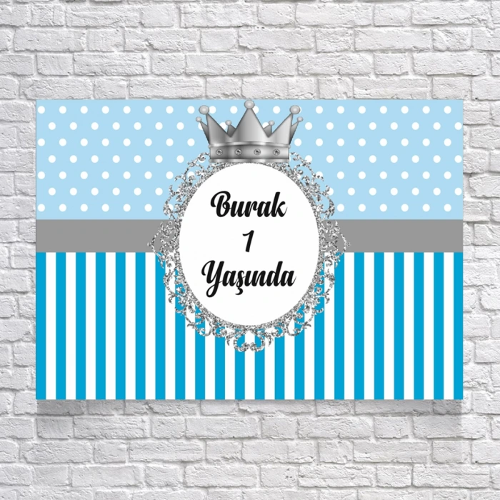 Mavi Çizgili Puantiyeli Doğum Günü Afişi 70X100 cm