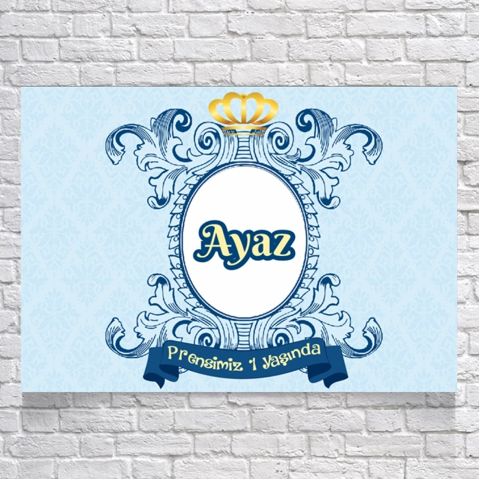 MAVİ DAMASK DESENLİ DOĞUM GÜNÜ AFİŞİ 100X150 cm