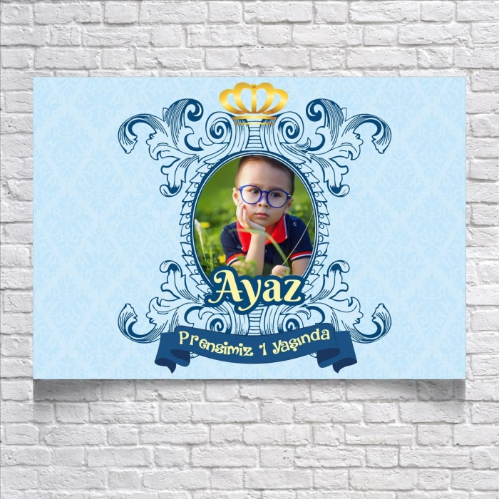 MAVİ DAMASK DESENLİ DOĞUM GÜNÜ AFİŞİ 70X100 cm
