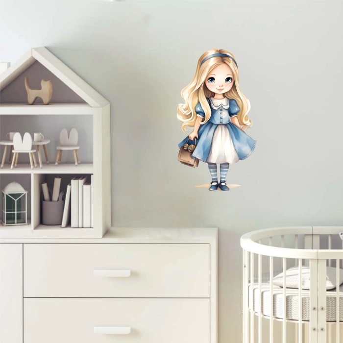 Mavi Elbiseli Masal Kızı Duvar Stickerı