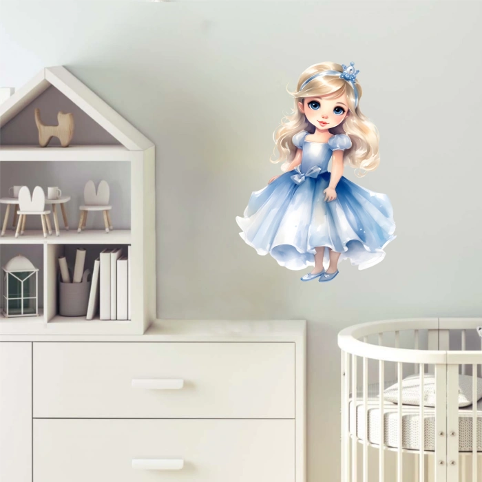 Mavi Elbiseli Tatlı Prenses Duvar Stickerı