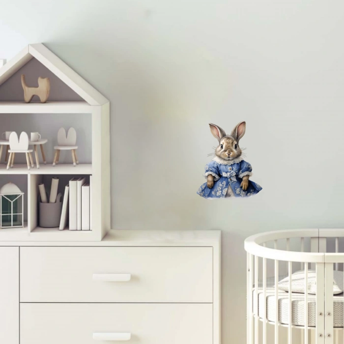 Mavi Elbiseli Tavşan Duvar Stickerı