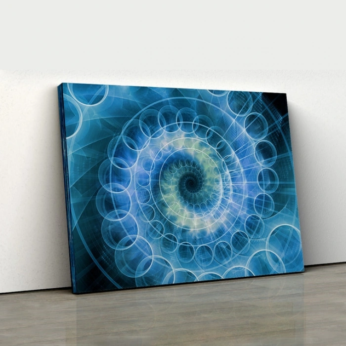 Mavi Fraktal Spiral Kanvas Tablo