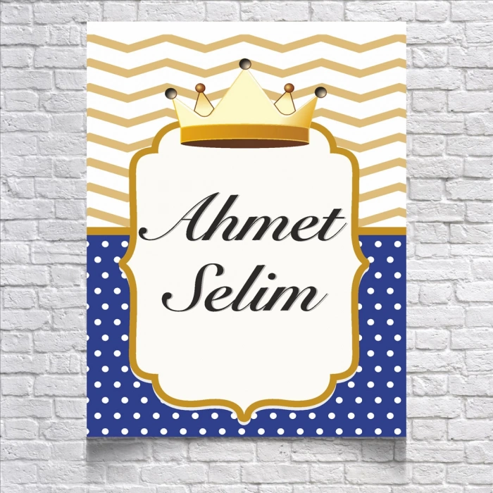 Mavi Gold Çizgili Doğum Günü Afişi 35X50 cm