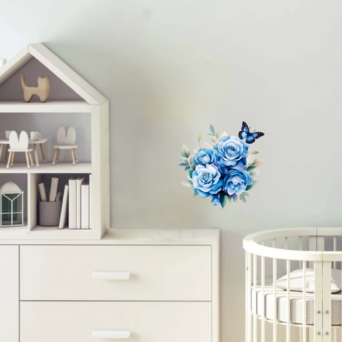 Mavi Güller ve Kelebek Duvar Stickerı