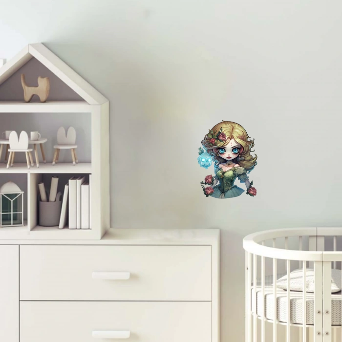 Mavi Işıklı Minik Kız Duvar Stickerı