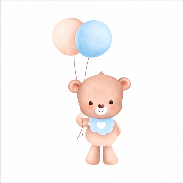 Mavi Kalpli Mama Önlüklü Ayıcık Duvar Stickerı