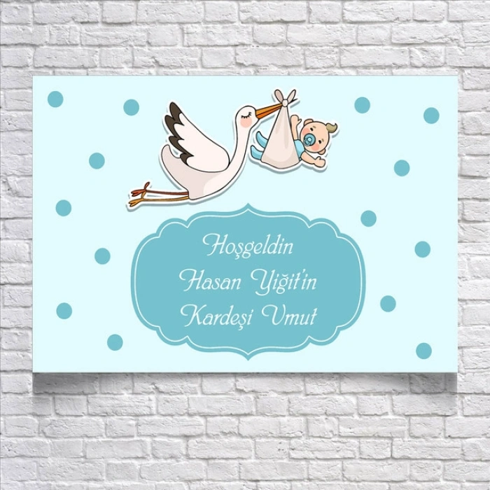 Mavi Leylek Temalı Baby Shower Afişi 50x70 Cm