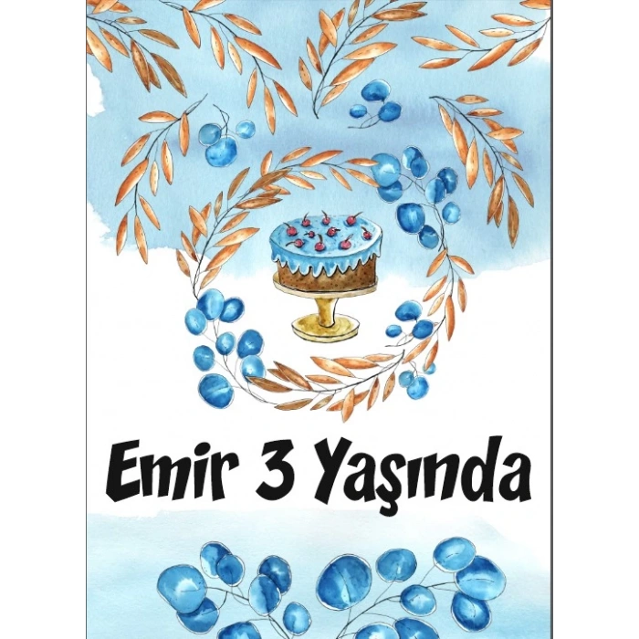 Mavi Pasta Temalı Doğum Günü Afişi 50X70 cm