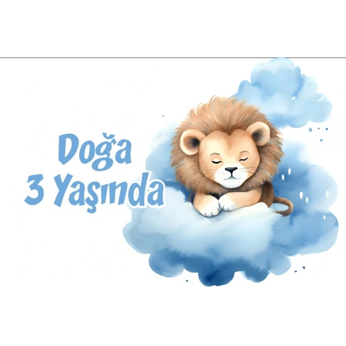 Mavi Sevimli Aslan Temalı Doğum Günü Afişi 50X70 cm