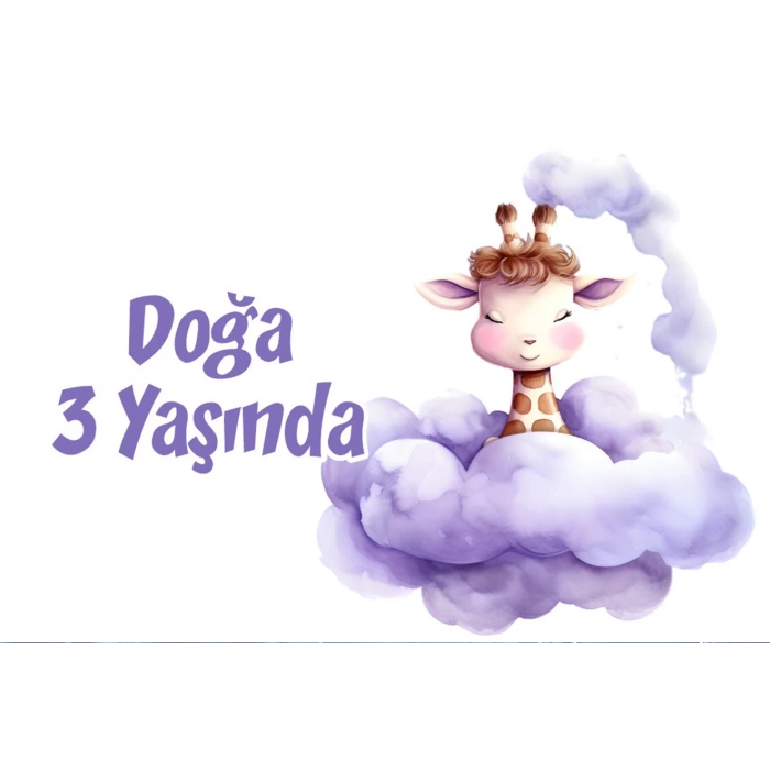 Mor Sevimli Zürafa Doğum Günü Afişi -2 70X100 cm