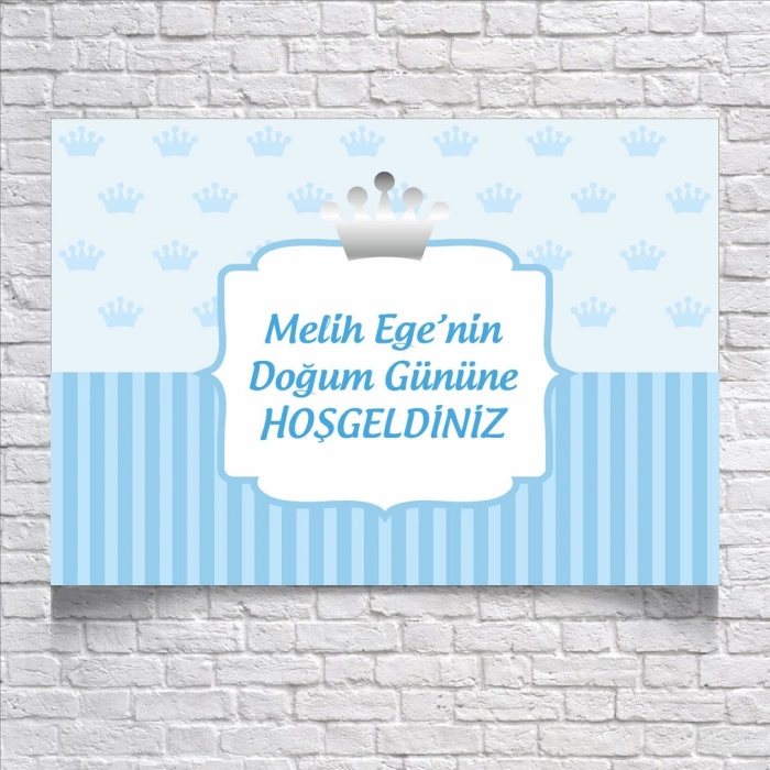 Mavi Taç Temalı Doğum Günü Karşılama Afişi 100X150 cm