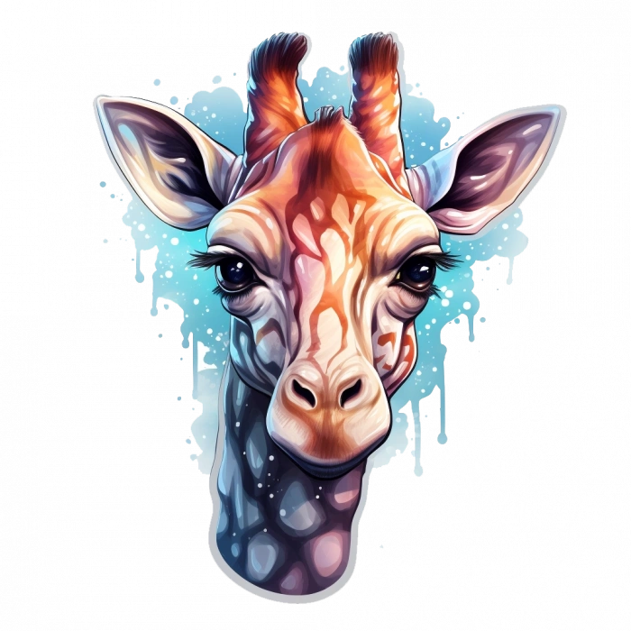 Mavi Tonlarında Benekli Zürafa Kafası Duvar Stickerı