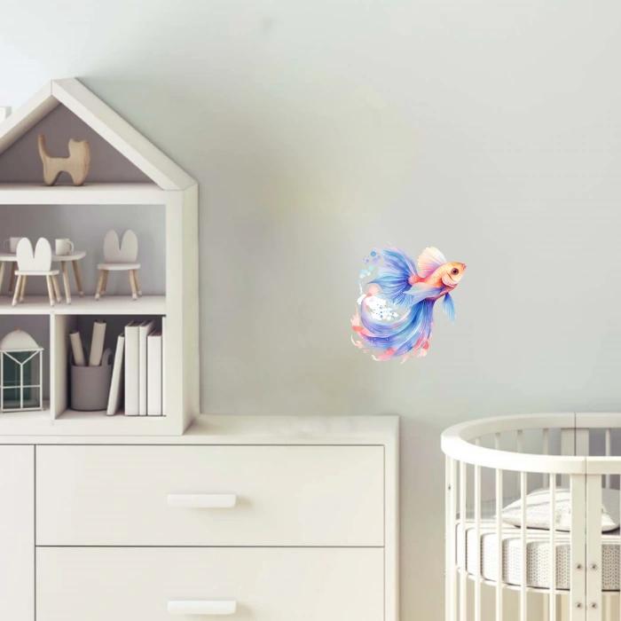 Mavi-Turuncu Beta Balığı Duvar Stickerı
