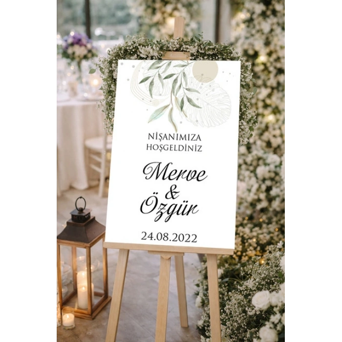 Sade çiçekli Düğün, Nişan ve Söz Karşılama Panosu – 50x70 cm