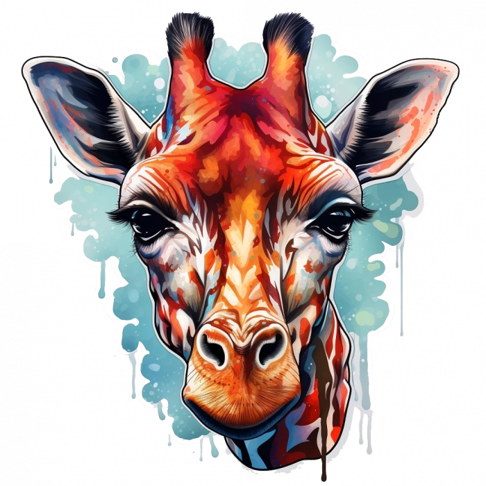 Mavi ve Kırmızı Detaylı Zürafa Kafası Duvar Stickerı