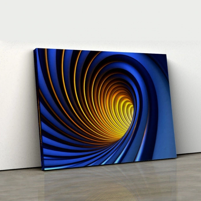 Mavi Ve Sarı Spiral Tünel Soyut Kanvas Tablo