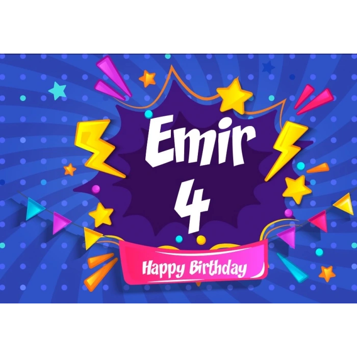 Mavi Yıldız Desenli Doğum Günü Afişi 35X50 cm