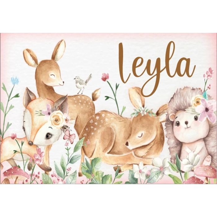 Sevimli Hayvanlar ve Ceylan temalı Doğum Günü Afişi 50X70 cm