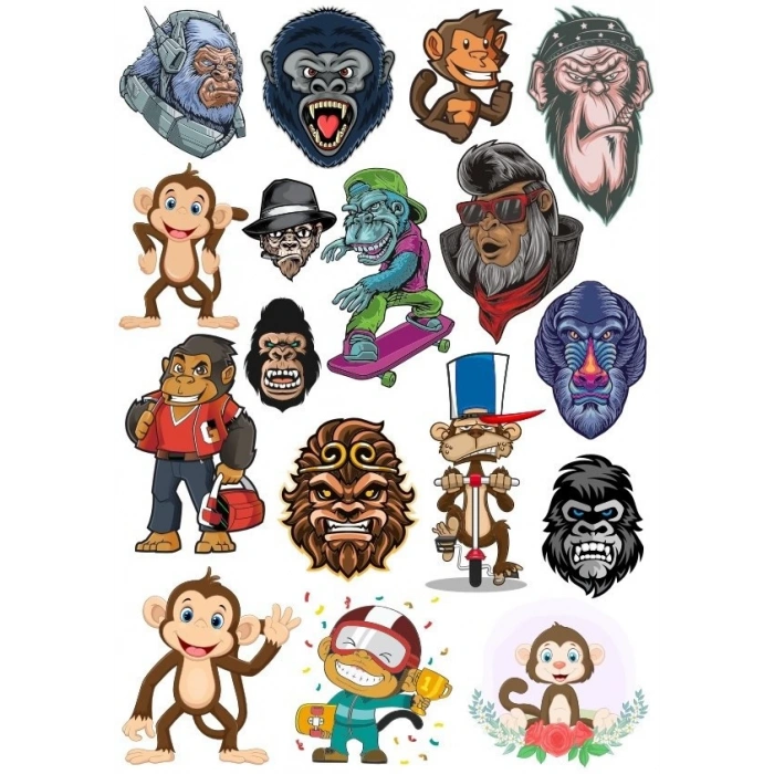 Maymun Goril Sticker Set 20 Parça Telefon, Tablet, Defter, Laptop Sticker