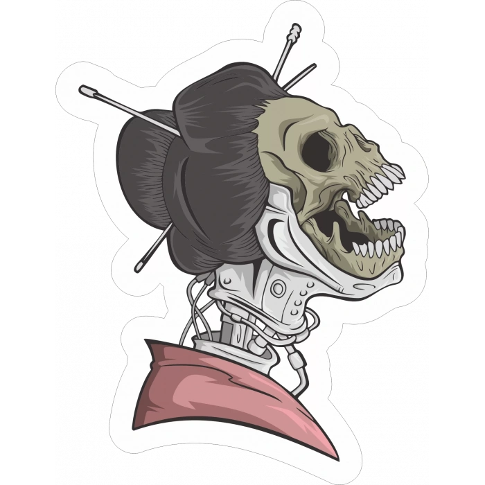 Mekanik Kadın İskelet Sticker 10x10 cmRenkli Sticker