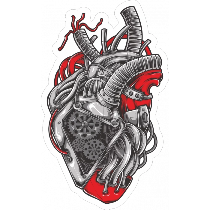 Mekanik Kalp Sticker 10x10 cmRenkli Sticker