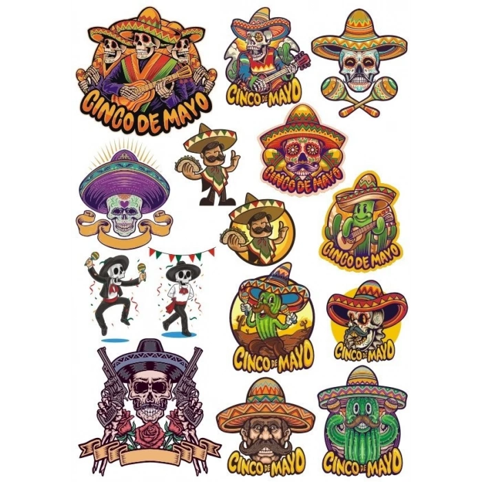 Meksika Temalı Sticker Set-3 15 Parça Telefon, Tablet, Defter, Laptop Sticker