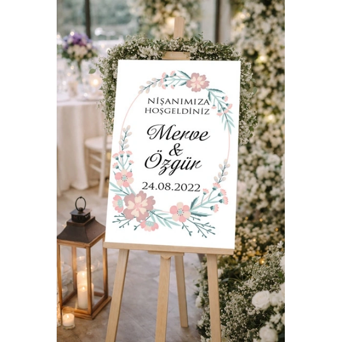 Çiçekli Düğün, Nişan ve Söz Karşılama Panosu – 50x70 cm